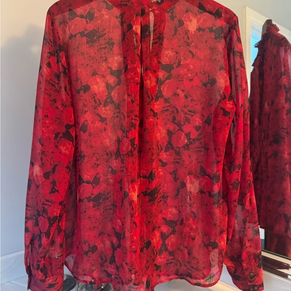 Joe Fresh Red and Black Floral Blouse US Large - Picture 3 of 8